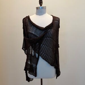B&K Moda Brown Open Heavy Knit Asymmetrical Top Cover Up
